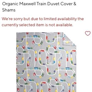 Pottery Barn Train Maxwell Organic bedding full/queen